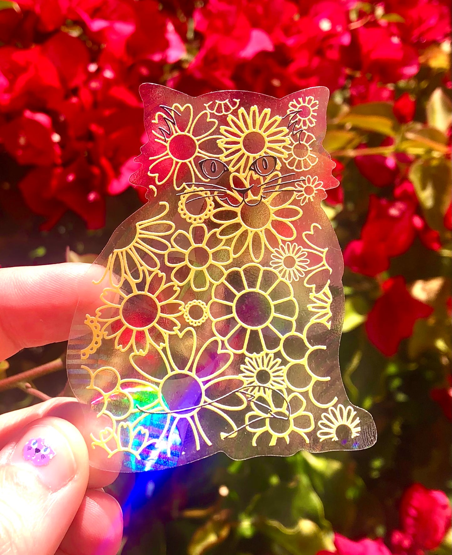Floral Cat Rainbow Suncatcher