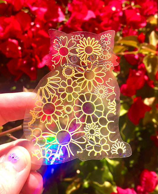Floral Cat Rainbow Suncatcher